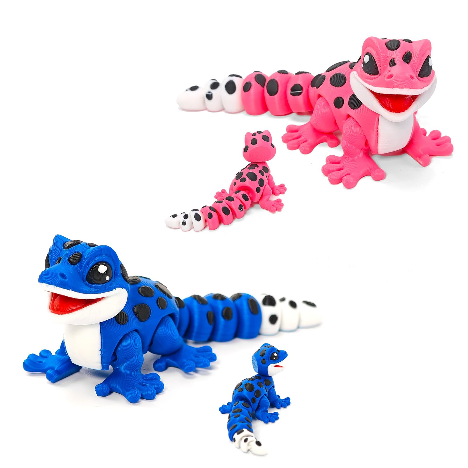 Gecko 3D articulé flexible lot de 2 figurines décoratives bleu rouge