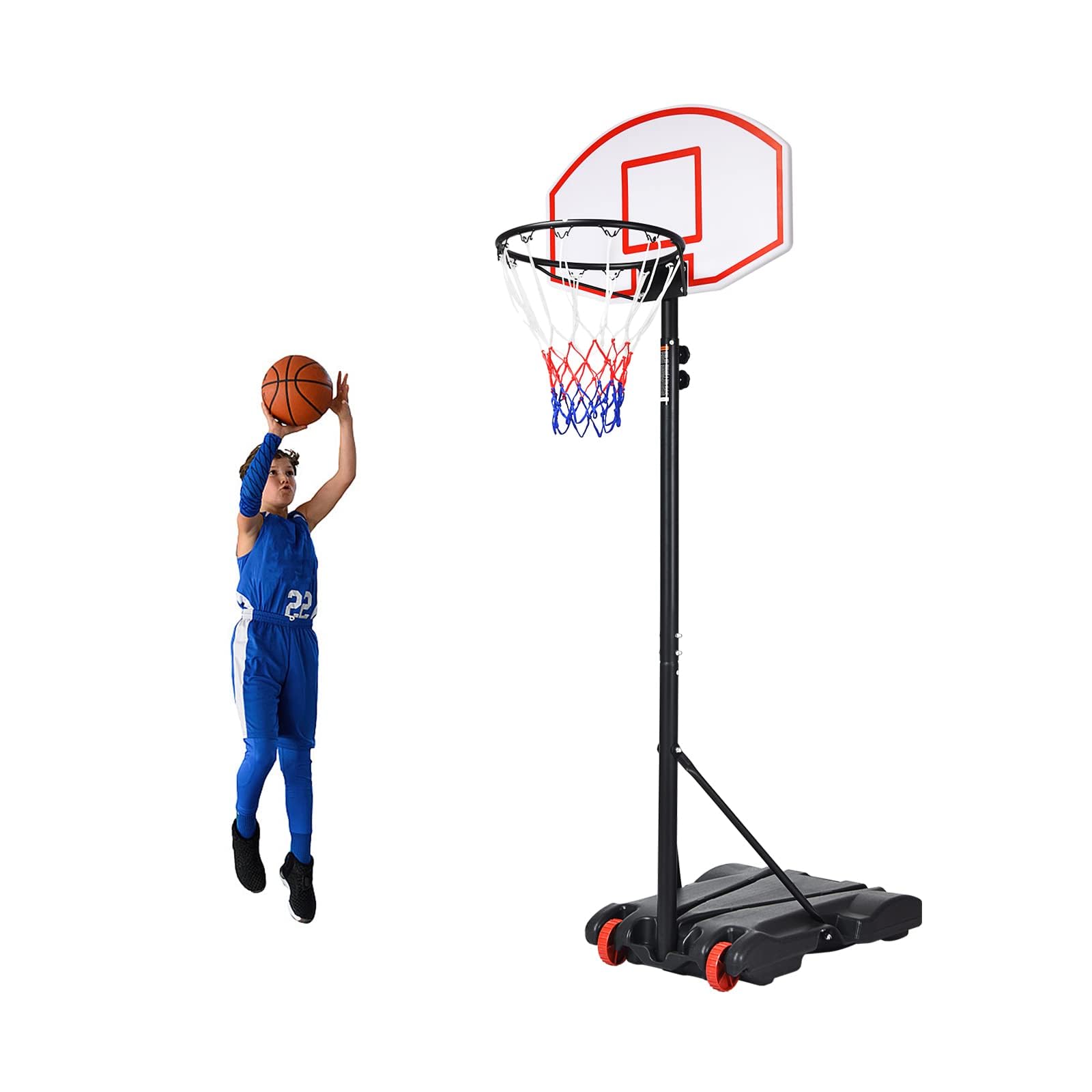 FANTASK Canasta de Baloncesto con Soporte y 2 Ruedas, Altura Regulable de 178 a 208 cm, para niños y Adolescentes