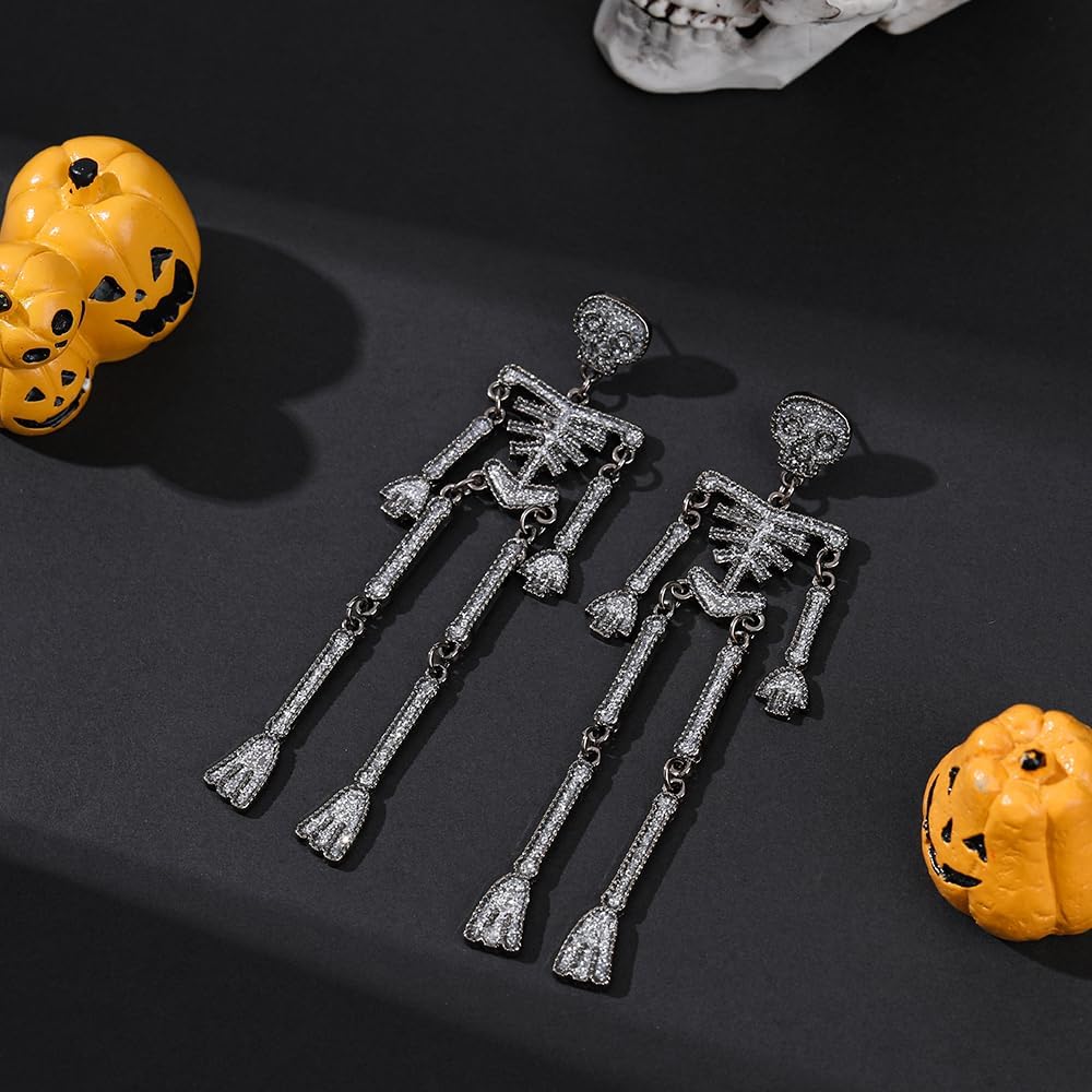 Halloween Dangle Earrings for Women | Spooky Skeleton Skull Ghost Spider Web Witch Castle Pumpkin Earrings | Costume Party Earrings Holiday Jewelry Gifts - Image 2
