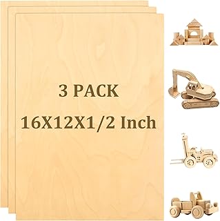 3 Pack 16 x 12 x 1/2 Inch Baltic Birch Plywood 6mm Wood Sheet, Baltic Birch Sheets for Cricut Maker, Architectural Models, Drawing Painting, Engraving Wood Burning Laser
