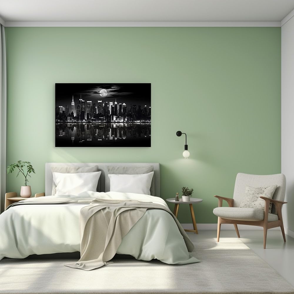Canvas for Living room. Manhattan Moonlight Sonata: Elegance in Monochrome, 27 x 18 inch Canvas Wall Art - Modern Home Decor