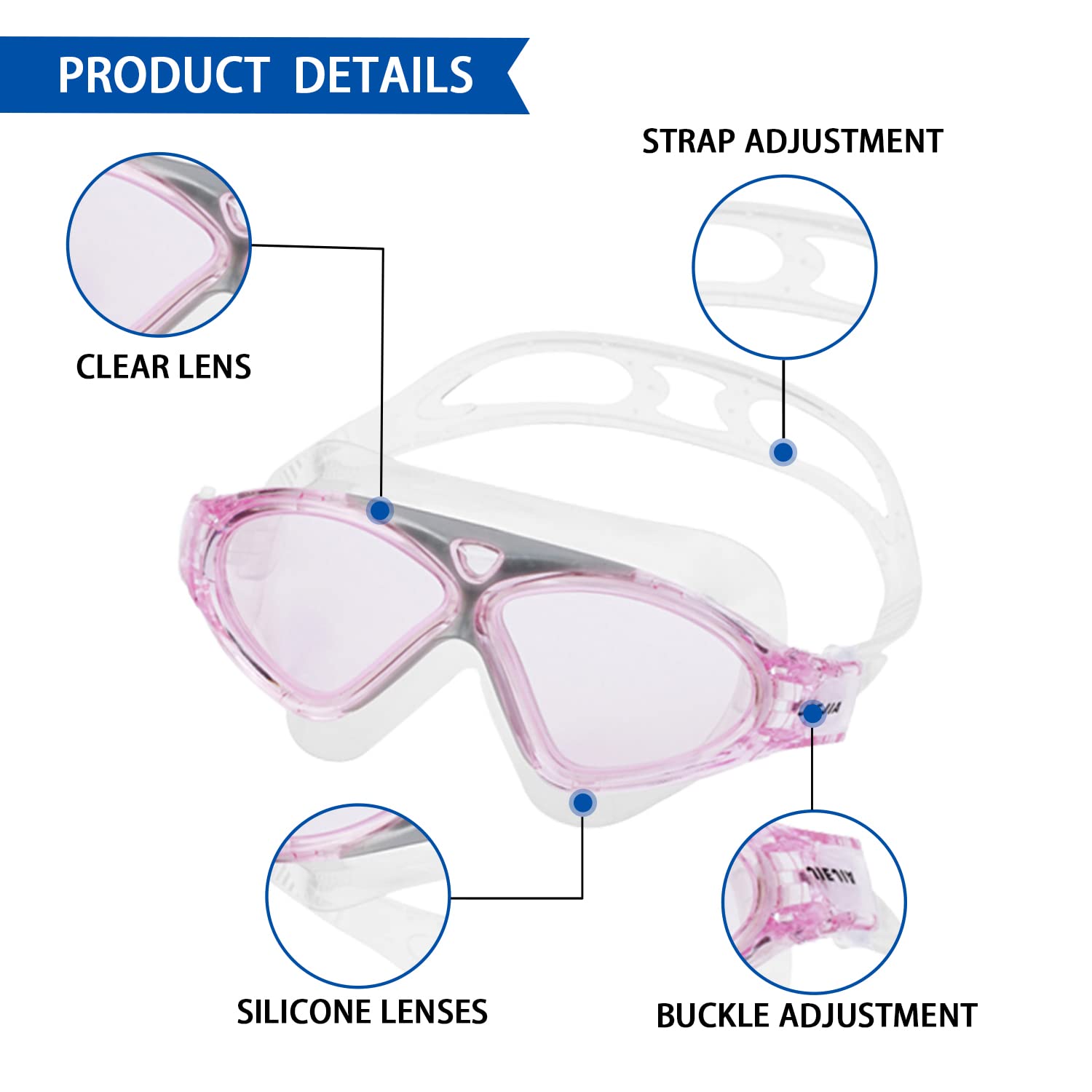 GWAWG Swimming Goggles No Leaking Anti Fog with Adjust Comfortable Silicone Skirt for Adult Men Women Junior Kids(Pink) - Image 4