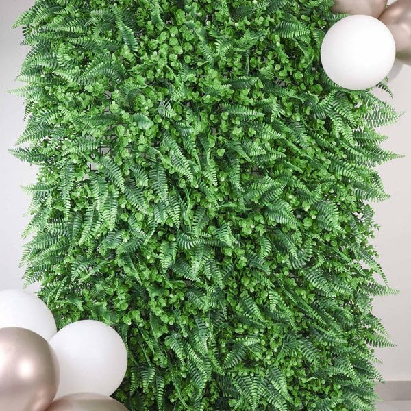 Tableclothsfactory 12 Sq. ft. | Boston Fern Eucalyptus Boxwood Greenery Garden Wall, Grass Backdrop Mat, Indoor/Outdoor UV Protected Assorted Foliage - 4 Artificial Panels