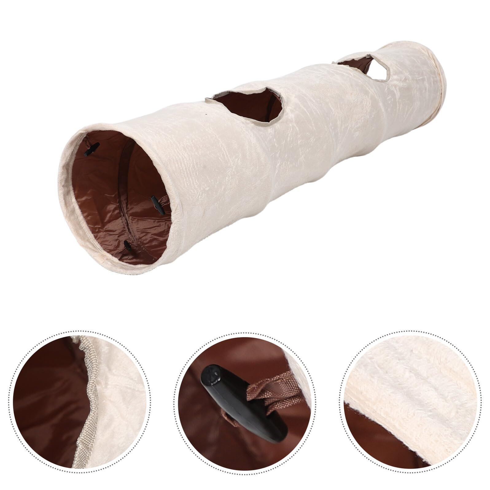 Túnel para Gatos Pequeño Beige con Dos y Bola Cueva para Jugar Esconder y Descansar Refugio Interior para Gatos y Animales Pequeños