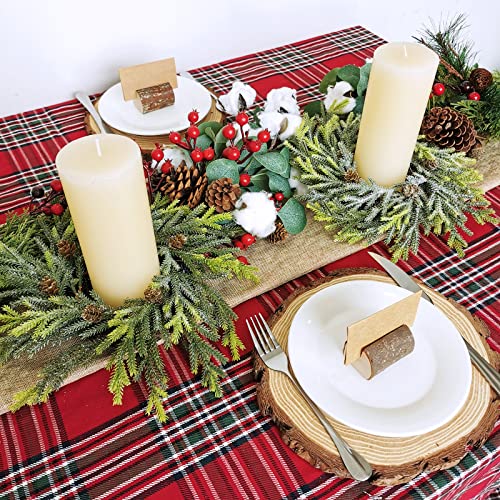 4 Pcs Artificial Frosted Cedar And Pine Cone Candle Rings Christmas Candle Holder Rings Faux Cedar Twigs Wreath Mini Window Wreaths 11.8" Wide For Christmas Holiday Winter Season Decoration #TOP7