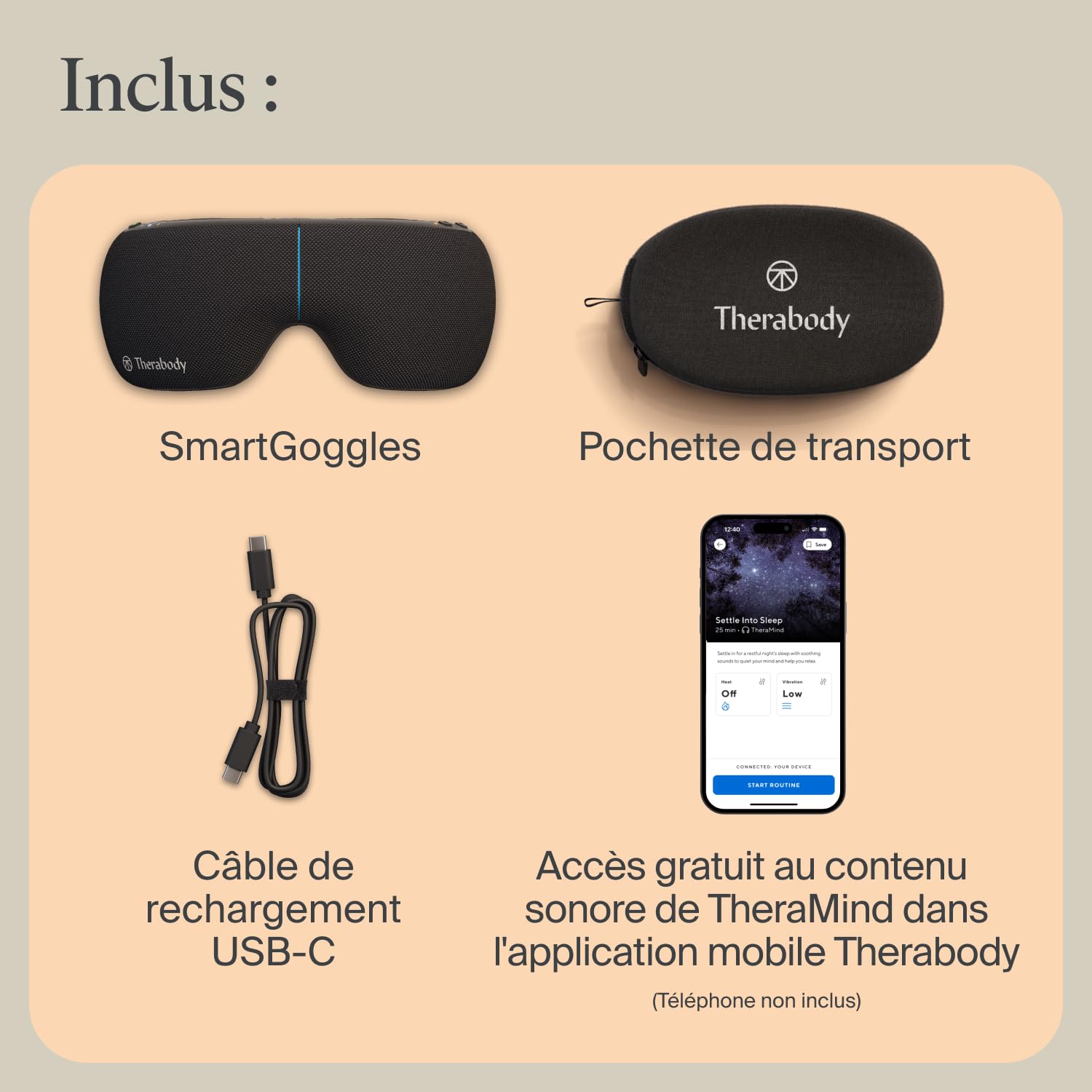 Therabody SmartGoggles 2.0 Masque Chauffant Pour Les Yeux, Masque De Sommeil Occultant & Massage Des Tempes Pour Relaxation Personnalisée - Soulagement Des Maux De Tête