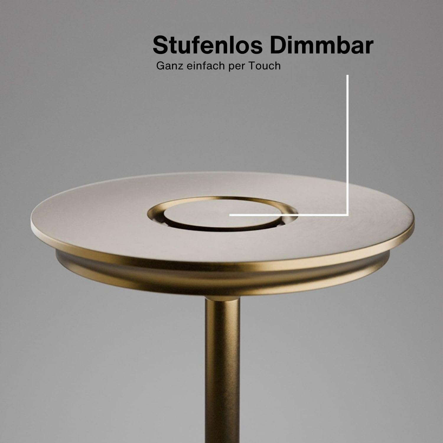 TAP Light Retro Tischlampe Gold Dimmbar I Aluminium Vintage Lampe mit modernem Design I 28cm Hoch Akku betrieben I Elegante Nachttischlampe egal für Wohnzimmer, Esszimmer& Schlafzimmer