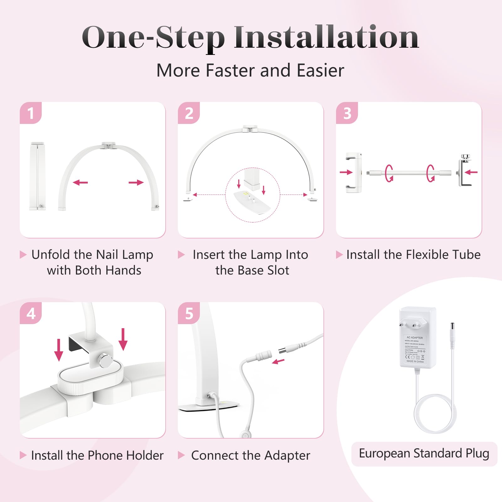 Mezza Luna Lampada per Nghie: 29" Lampada da Tavolo per Unghie con Supporto - Luce Unghie da Tavolo con 3 Modalità Colore e 10 Livelli di Luminosità Regolabili per Unghie (Bianco, Grande)