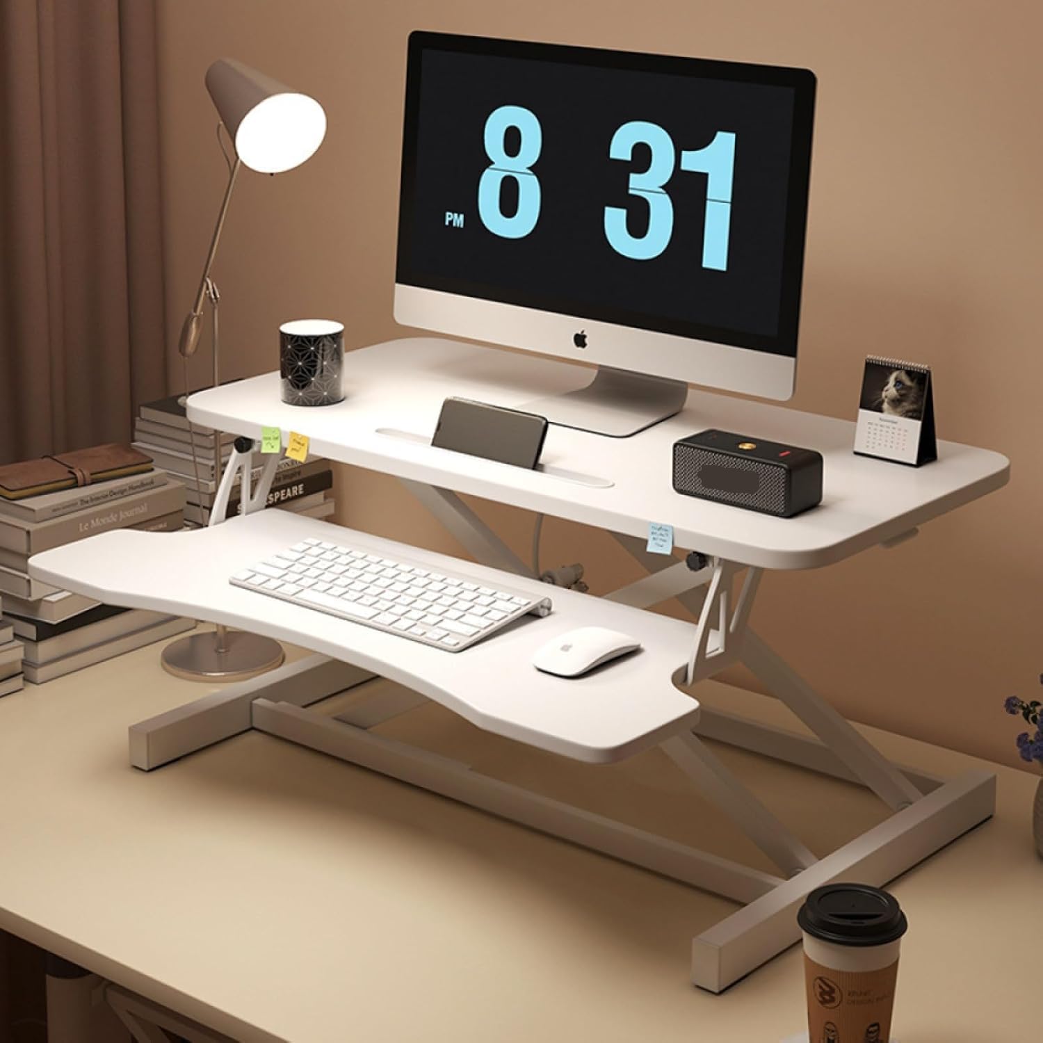 32 "Wysokość Regulowane biurko stojące Sit To Stand Converter z szeroką tacą klawiatury do biura domowego, Stand Up Desk Dual Monitor Riser Workstat z przestronnym blatem do laptopów/małej przestrze