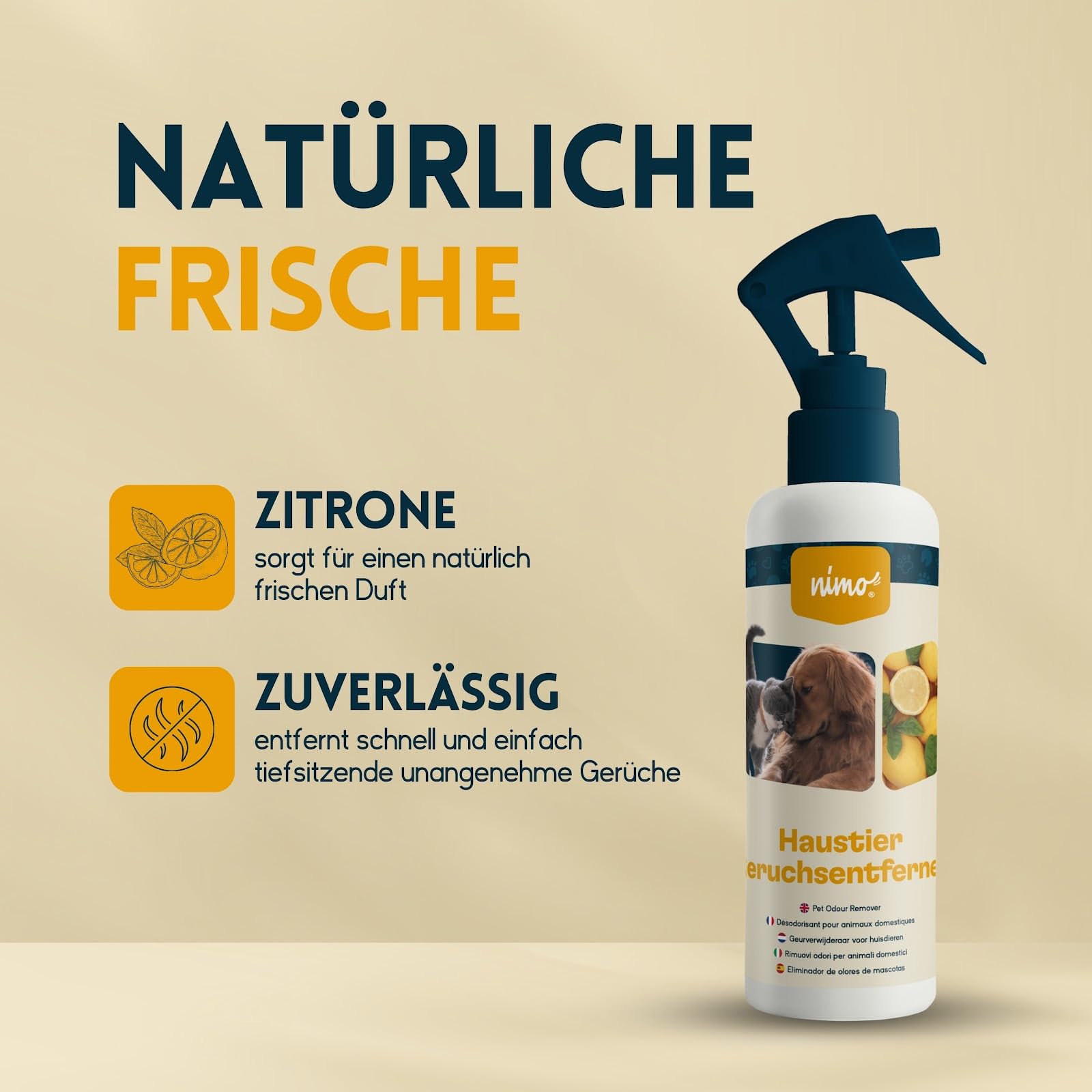 nimo® Środek do usuwania zapachów dla zwierząt domowych | neutralizator zapachów w sprayu przeciwko nieprzyjemnym zapachom | skuteczny środek do usuwania zapachów do całego gospodarstwa domowego |