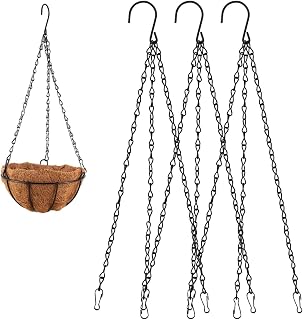 Focenat 3Pcs Hanging Basket Chains, Heavy Duty 18 Inch Garden Plant Hanging Chain Metal 3 Point Replacement Chain Hanger with Hook for Bird Feeder Planter Lantern Wind Chimes Flower Pot (Black)