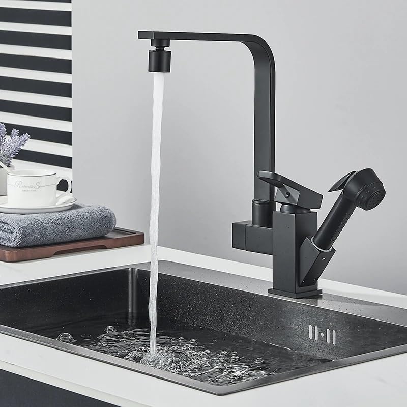 Robinet d'évier de cuisine noir mat douchette extractible pivotante mitigeur eau chaude froide lavabo