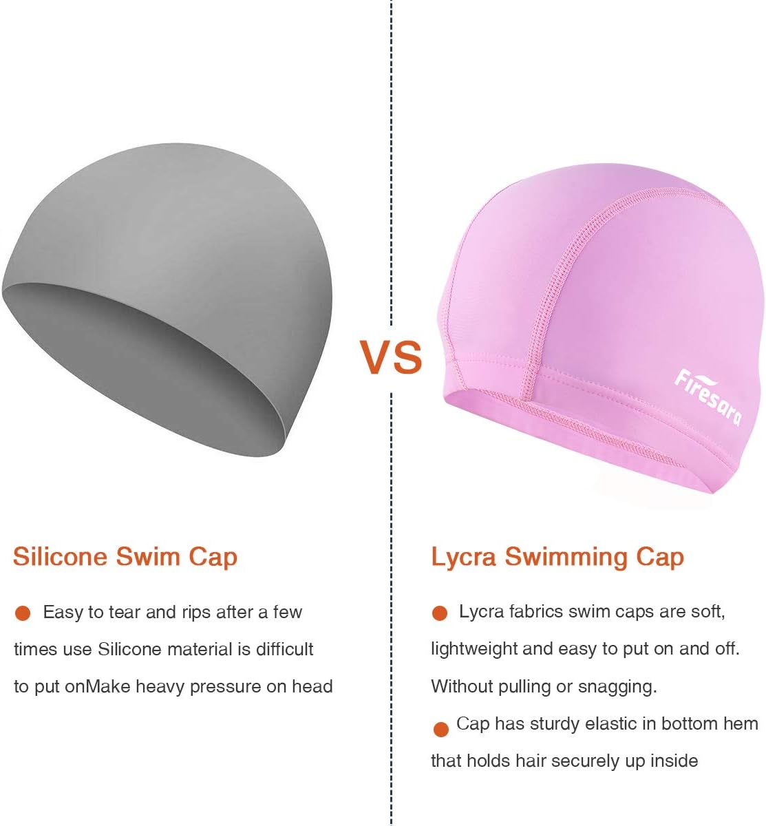 Lycra Swimming Cap, Firesara Swim Cap Anti-Tear Swim Hat Comfortable No-Slip for Men Women Long Short Hair Adult Boys Girls-Pink - Image 4