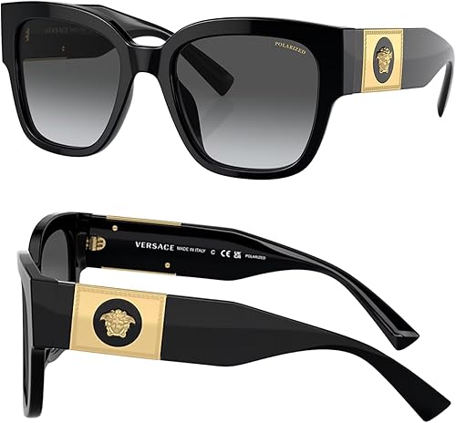 Versace VE4437U PILLOW Shape Gafas de sol con eSHADES Paquete de gafas de lujo, Negro polarizado Gris polar gradiente Polarizado 2.126 in, 54 mm