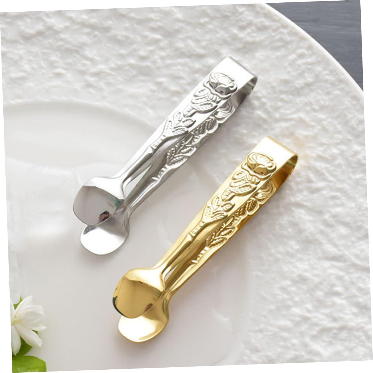 Rose Handle, Stainless Steel Ice Tongs Golden Food Clips 2Pcs for Home