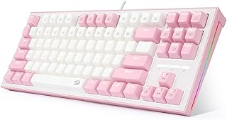 Redragon K611 Dual Color Keys Mechanical Gaming Keyboard Single White LED RGB Backlit 87 Key Tenkeyless Wired Computer Keyboard with Blue Switches for Windows PC (White + Pink)