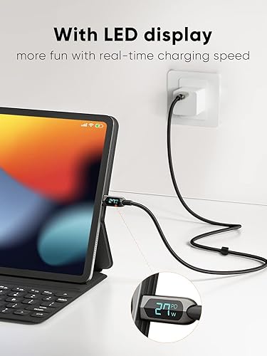 Miniatura 3 de CableCreation Cable USB C a USB C de 3.3 pies PD de 100 W con pantalla LED, cable USB C trenzado de carga rápida en tiempo real para iPhone 15, iPad