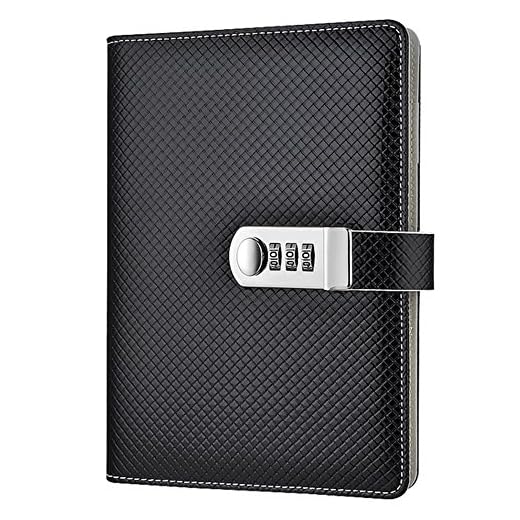 Junshop Retro Password Diary Business Creativity Handbook Password With Lock Notebook Diary (Black)