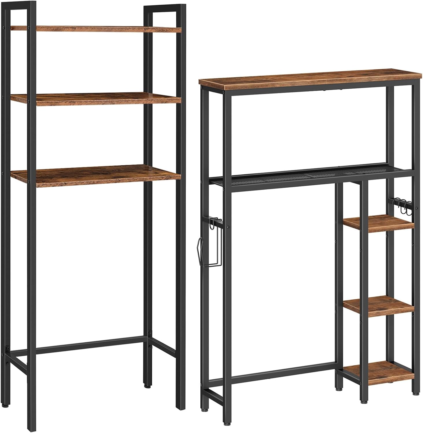 HOOBRO Over The Toilet Storage, 3-Tier and Industrial Bathroom Organizer, Bathroom Space Saver with Multi-Functional Shelves, Toilet Storage Rack, Easy to Assembly, Rustic Brown BF41TS01-BF84TS01