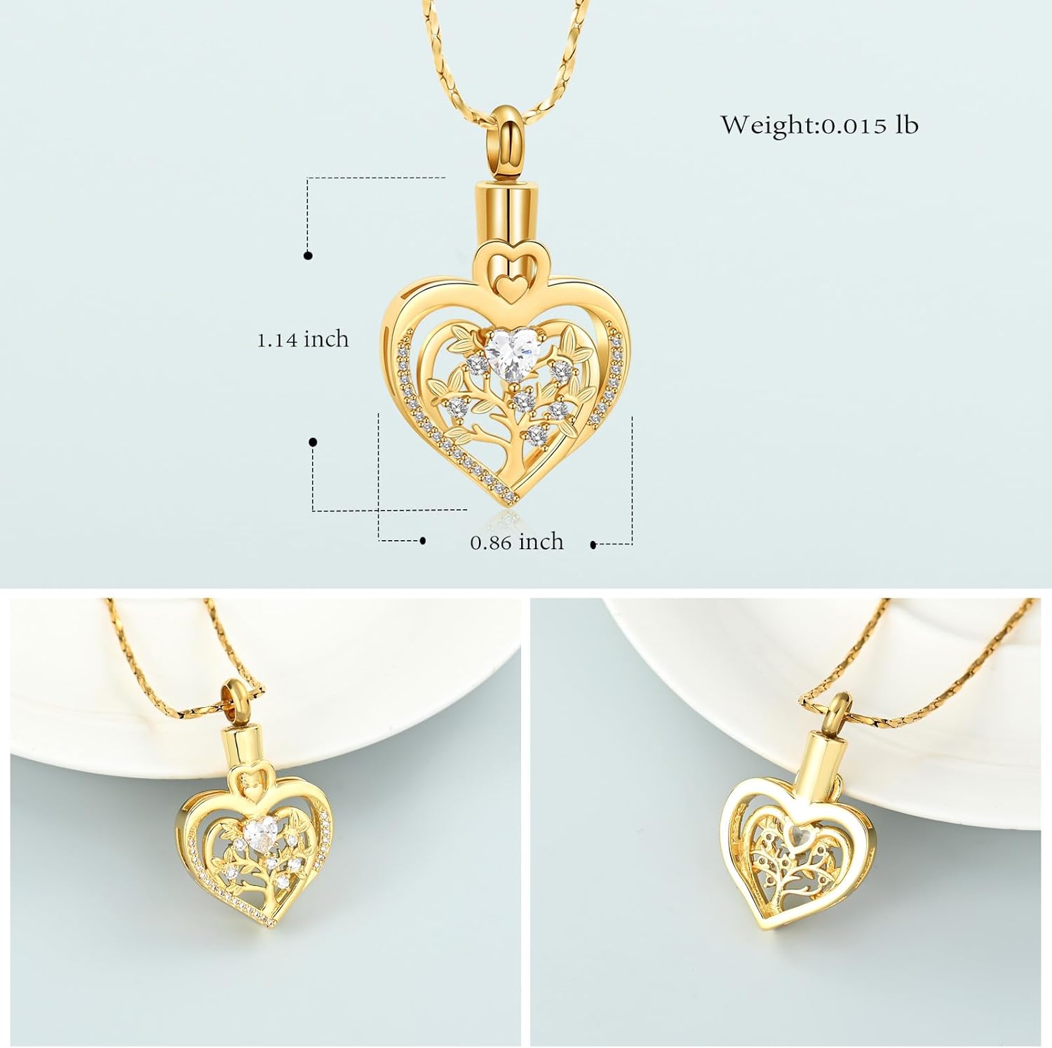 Imrsanl Tree of Life Heart Urn Necklace for Ashes Loved Ones Keepsake Cremation Jewelry Funeral Memorial Ashes Holder Pendant for Women - Image 2