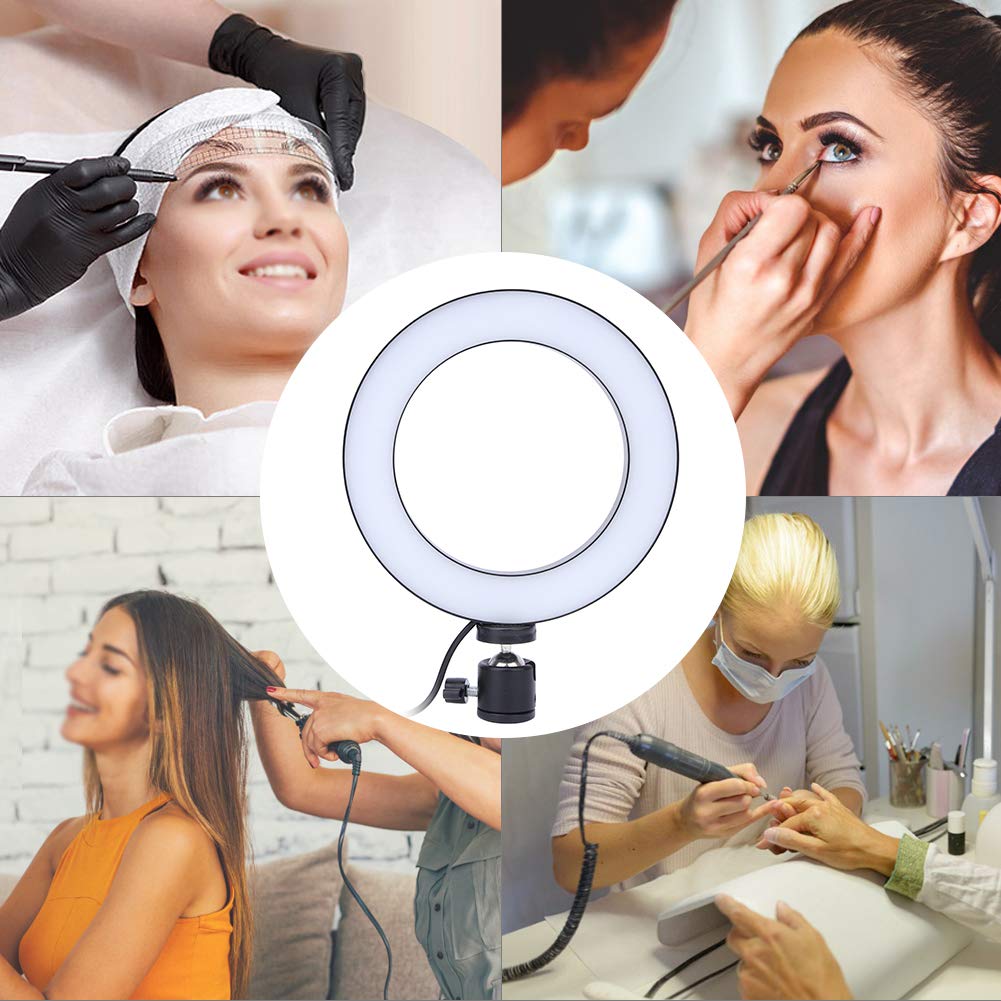 6-calowa ściemniana LED USB z Pierścieniem Wypełniającym do Fotografii + Statyw Stacjonarny + Kijek do Selfie, 10-poziomowe 3 Kolory Bezstopniowe Przyciemnianie + Urządzenie Przenośne dla