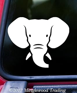 Minglewood Trading Elephant Head 5" x 4" Vinyl Decal Sticker - Trunk Tusks Ears - - Soft Pink