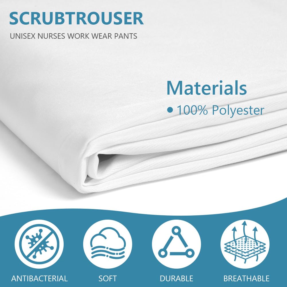 AUYAO Unisex Krankenschwester Hose Medizinische Schlupfhose Kasack Arbeitshose Multitaschen Berufshose Pflege Pflegehose Damen Bügelfrei Krankenhaus Hose Pflegehose für Pflege Praxis Klinik Weiß,M~2XL