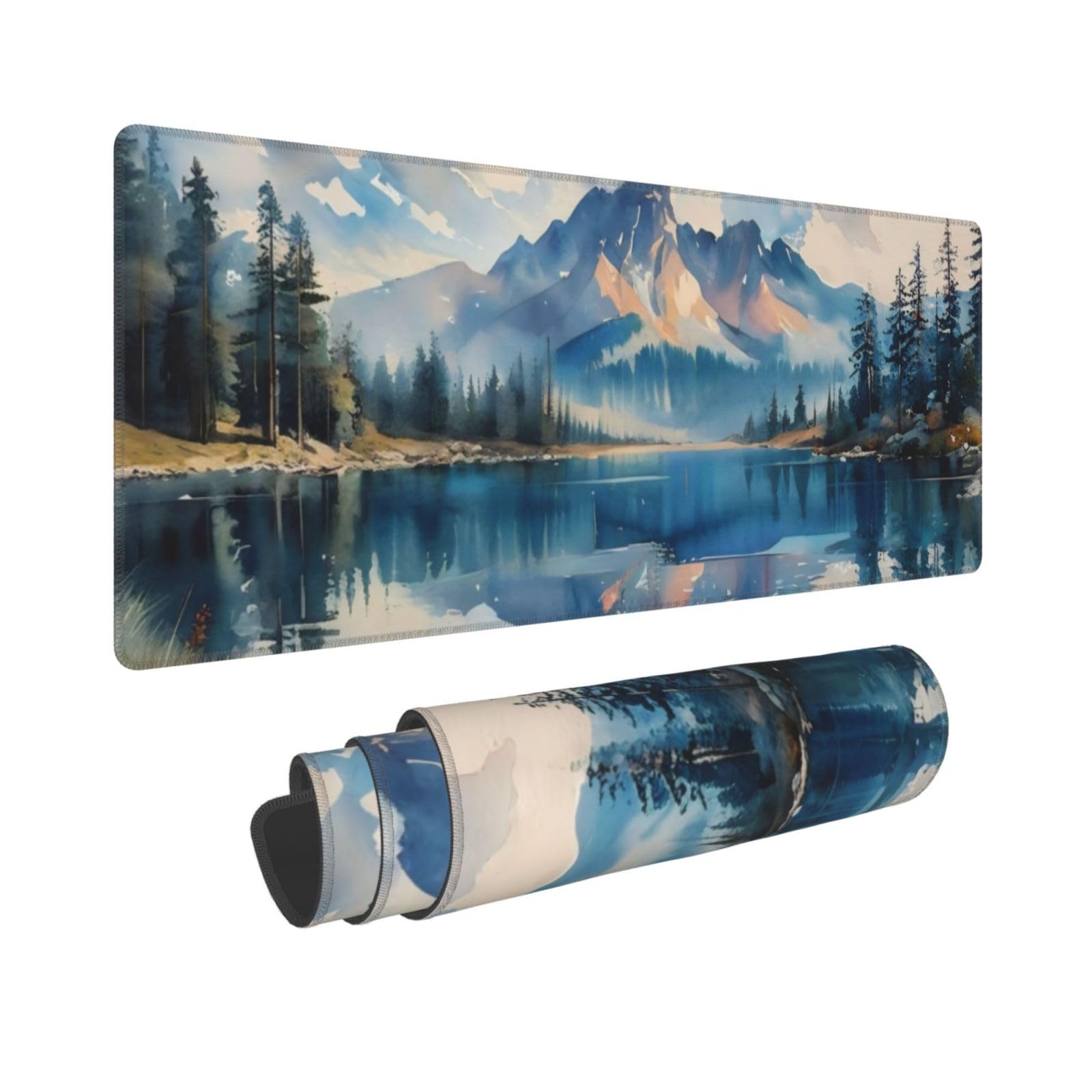 Gaming Mouse Pad, Large Non-Slip Rubber Base Mousepad, Keyboard Mouse Mat, Desk Pad with Stitched Edges, 31.5x11.8inch,Mountain River