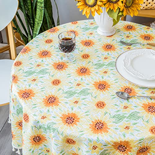 Glory Season Round Tablecloth Classic Sunflower Printed Fabric Table Cover Cloths Farmhouse Decoration Orange For Kitchen Dining,Orange 60 In Round #TOP4