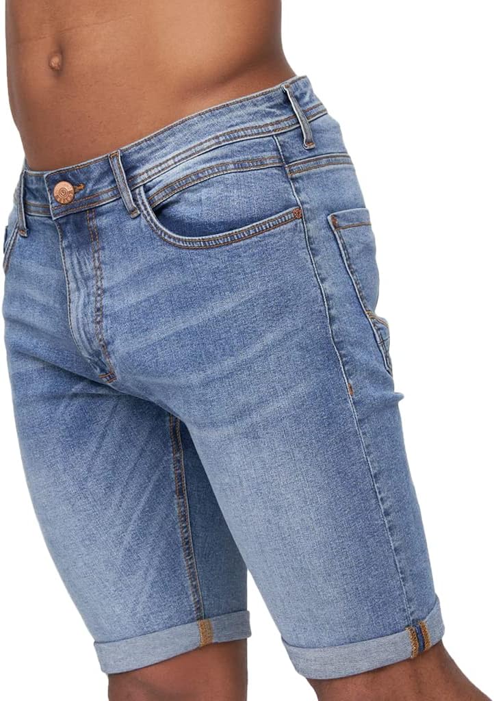Duck and Cover - Mens Everyday Essential Cotton Slim Fit Casual Summer Denim Shorts, Zeki2 / Stone Wash, 34