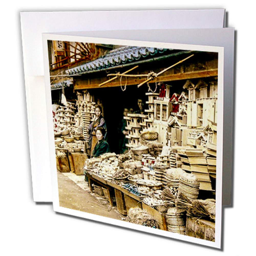 3dRose gc_246710_1 6 x 6-Inch "Merchants Selling New Years Celebration Decorations Old Japan Vintage" Greeting Card (Pack of 6)