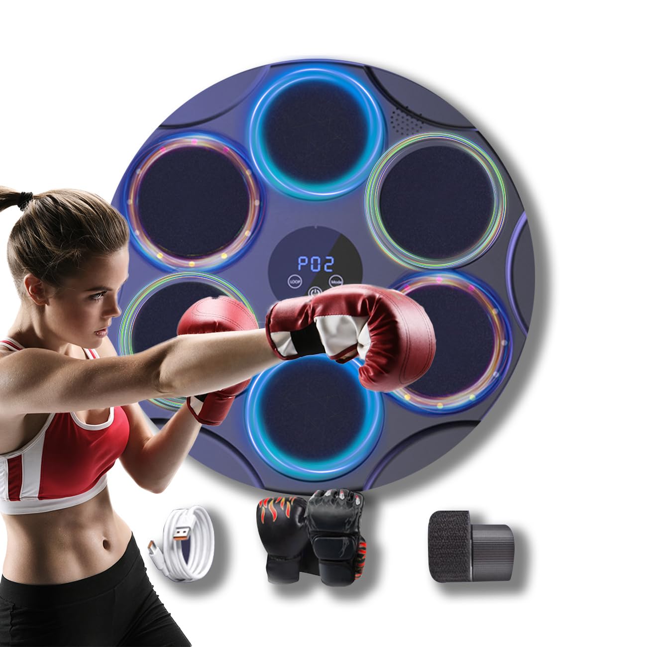 Macchina Da Boxe Con 6 Bersagli Regolabili, Velocità Variabile, Con Guantoni E Musica Bluetooth, Per Allenamento Casa