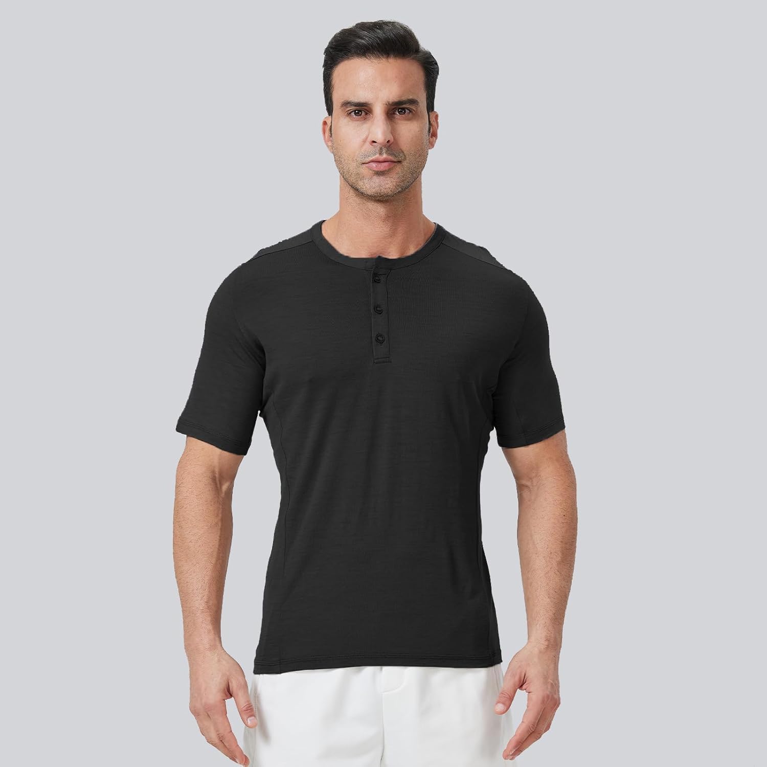 Men's Merino Wool Henry Collar Short Sleeve - Breathable, Odor-Resistant, and UV Protected for Everyday Comfort - Image 3