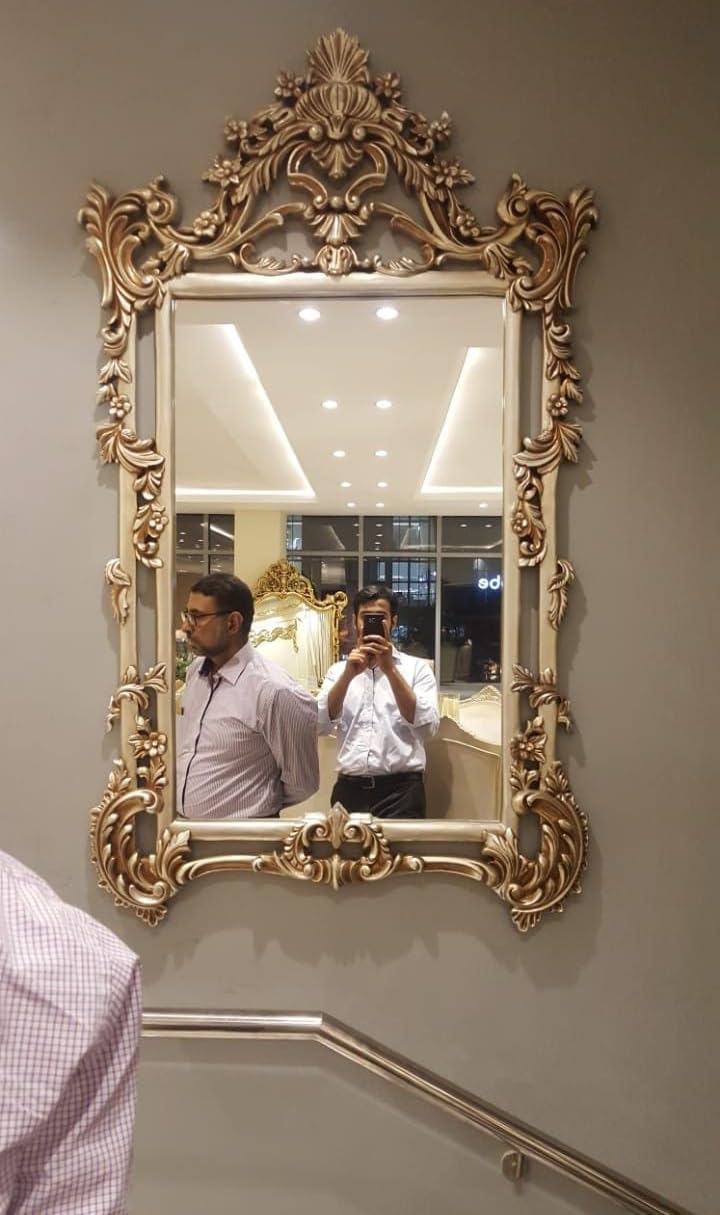 DENCOITRY Ornate Wooden Full Length Mirror with Intricate Frame, Golden Finish || Without Mirror || 42 x 24 inches ||-image-21