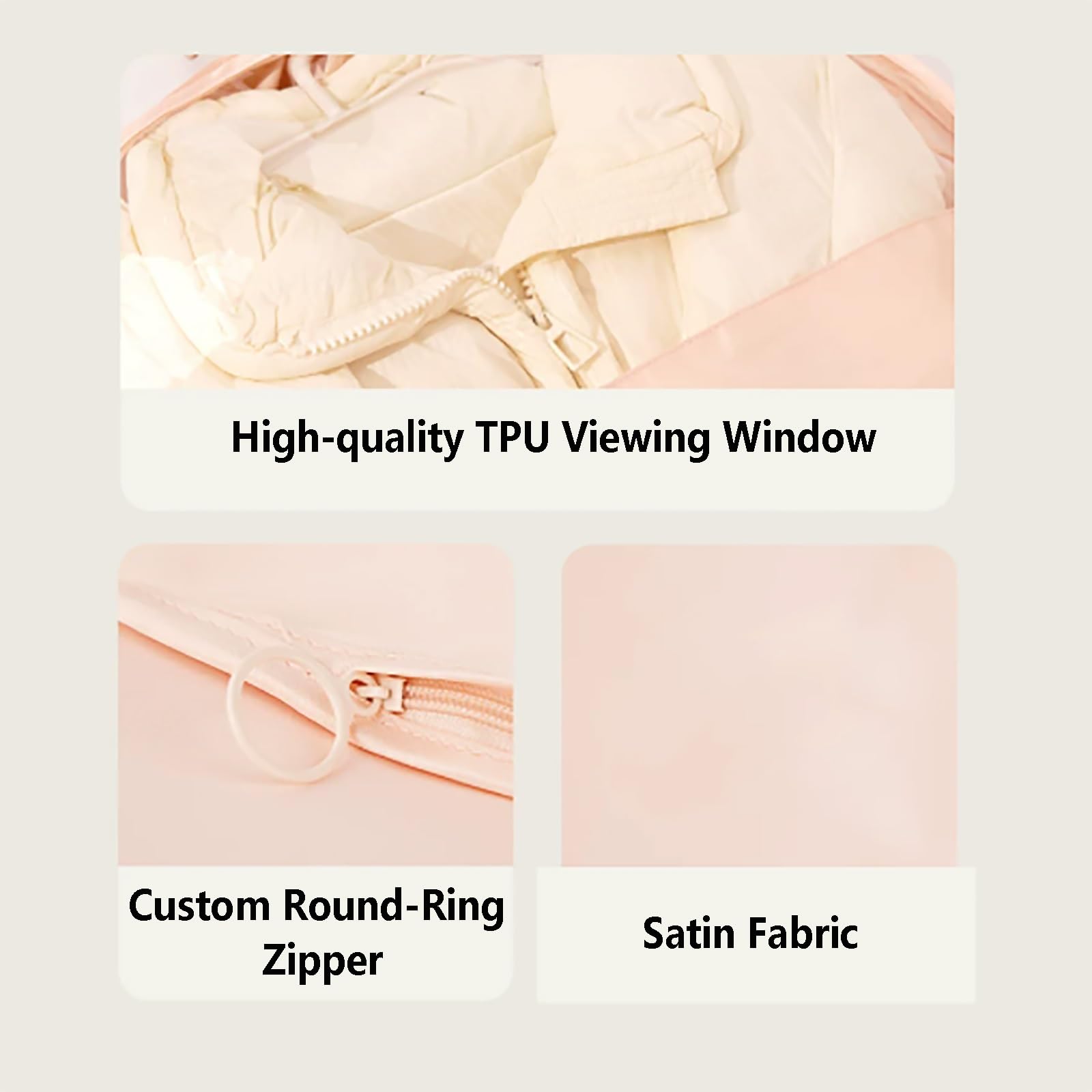 Funda Ropa Compresión para Plumíferos, Porta Trajes Colgada con Ventana TPU | Fundas Abrigos para Colgar Satén Presionar para Comprimir, Sin Bomba de Vacío(58*130cm/23*51in)