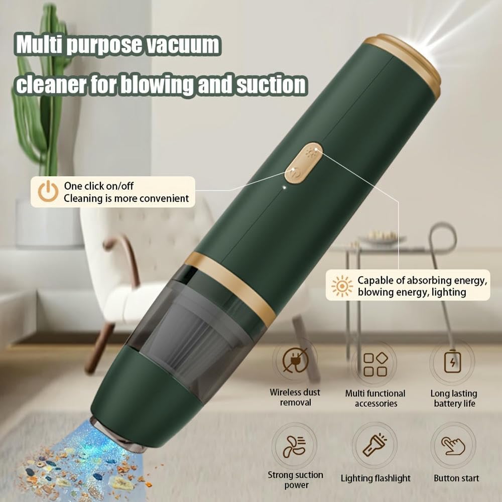 SYJYM Aspiradora de Mano inalámbrica - Doble Limpieza, eficiente y compacta, Mini colector de Polvo Recargable por USB para automóvil, Boquilla Liviana de Doble Uso, filtración de Cabello y hollín