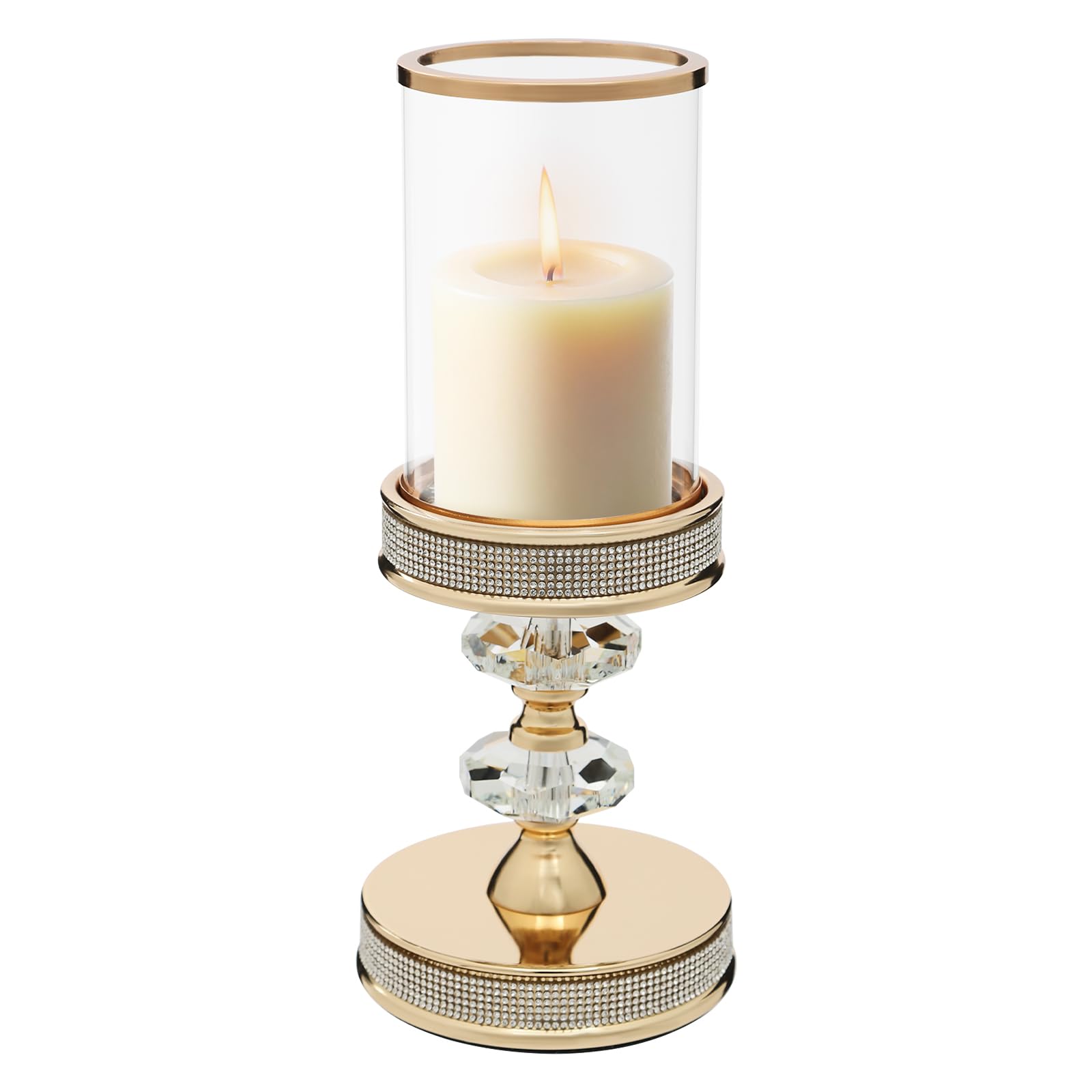 Candle Holder, Crystal Candlesticks Set, Tabletop Pillar Holders for Wedding, Parties, Events, Chirstmas, Home Decor, Table Centerpieces (Silver 02, M)