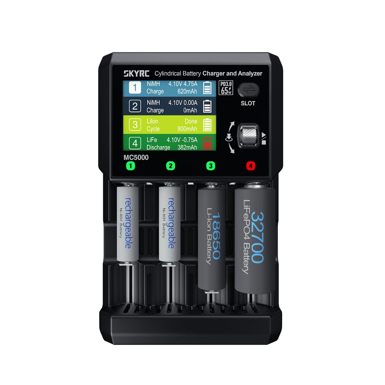MC5000 Caricabatteria cilindrico e analizzatore MAXBUSTER Versatile Preciso per Li-ion, Li-ion HV, LiFePO4, NiMH, NiCd, NiZn, RAM, LTO Na-ion batterie cilindriche Questo Powerhouse li gestisce tutti.