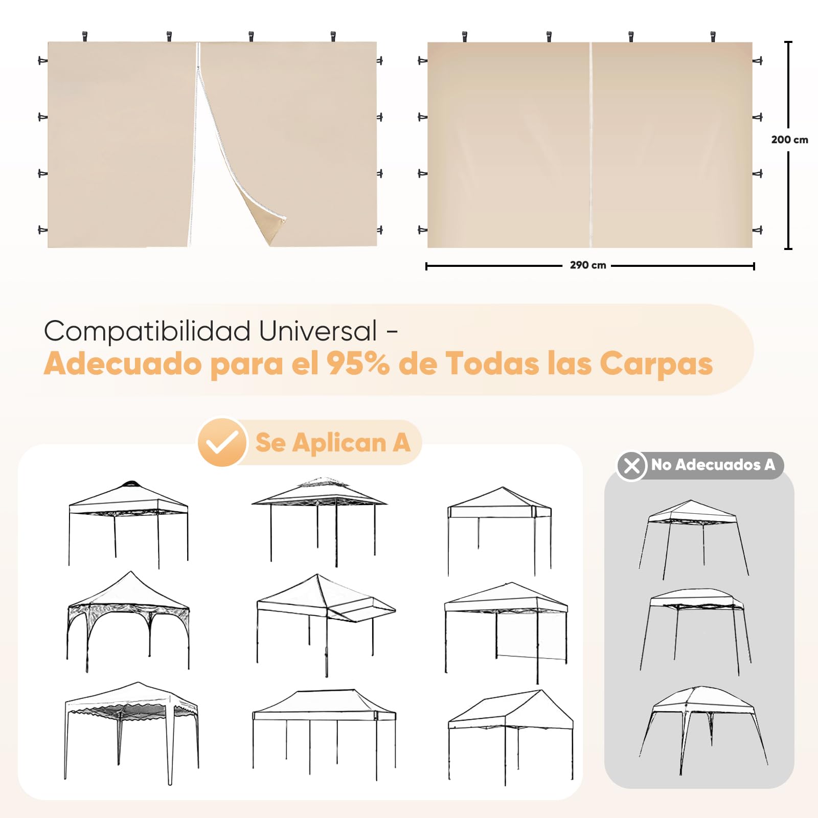 Sekey 2 Paneles Laterales, Paredes Laterales para 3x3m Cenador Plegable Carpas de Jardin, Impermeables