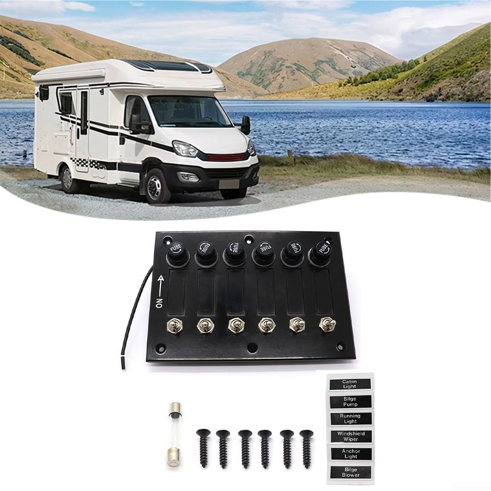 Pannello interruttori compatto in bachelite a 6 posizioni con fusibili, perfetto per molteplici comandi elettrici in camper e barche
