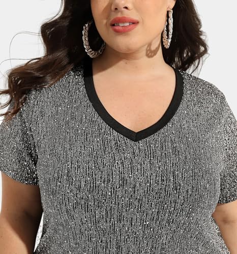 Image of RITERA Women Plus Size Tops Tie Dye V Neck Shirt Floral Camo Summer Short Sleeve Tunic Oversized Ladies Blouse XL-5XL