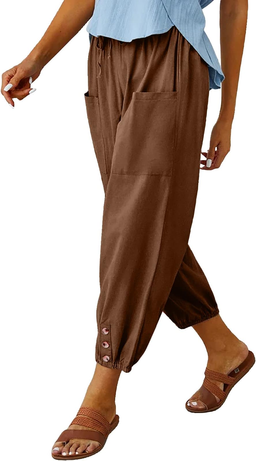 WROLEMWomen's High Waist Capri Pants with Pockets Wide Leg Cropped Pants for Women - Black - Small