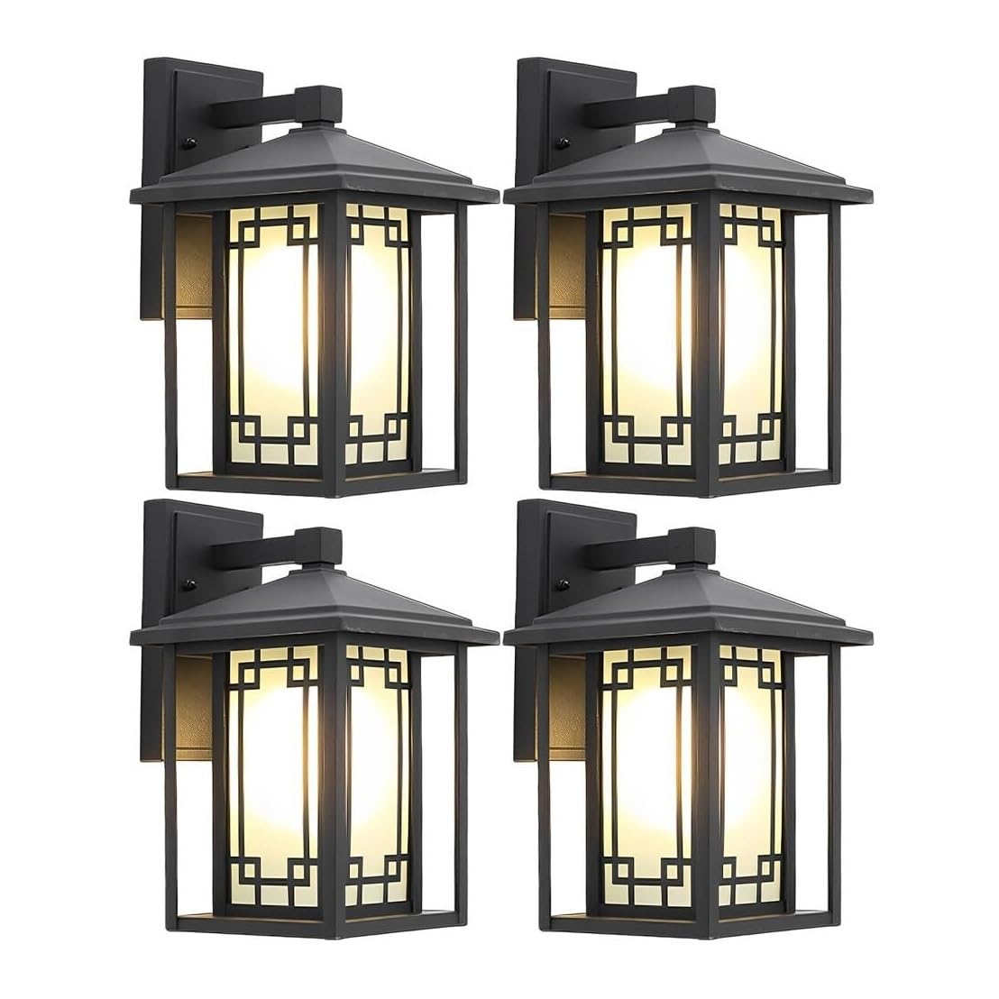 Lampade Da Parete Per Esterni Applique Da Parete Per Esterni In Alluminio, Stile Cinese, Lampada Per Nera, In Vetro Impermeabile Per Giardino E Patio Per Patio Ed Esterni(4 Pack)