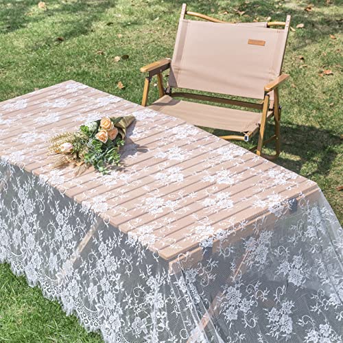 Tinwin Rectangle Lace Tablecloth 60X120 Inch White Vintage Runner Eyelash Fabric For Kitchen Dining Picnic Table Wedding Decor For Reception Home Decoration Tea Party Table Cover Baby & Bridal Decor-3 #TOP3