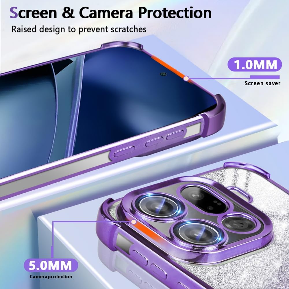 Custodia Per Xiaomi Redmi Note 15 4G Con Glitter Rimovibili – Trasparente, Antiurto, Protezione Lenti, Viola