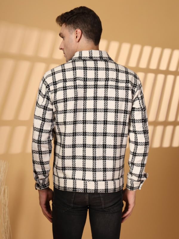 Image of CHKOKKO Men's Tweed Winter Shacket Stylish Flannel Plaid Standard Length Jacket Shirt