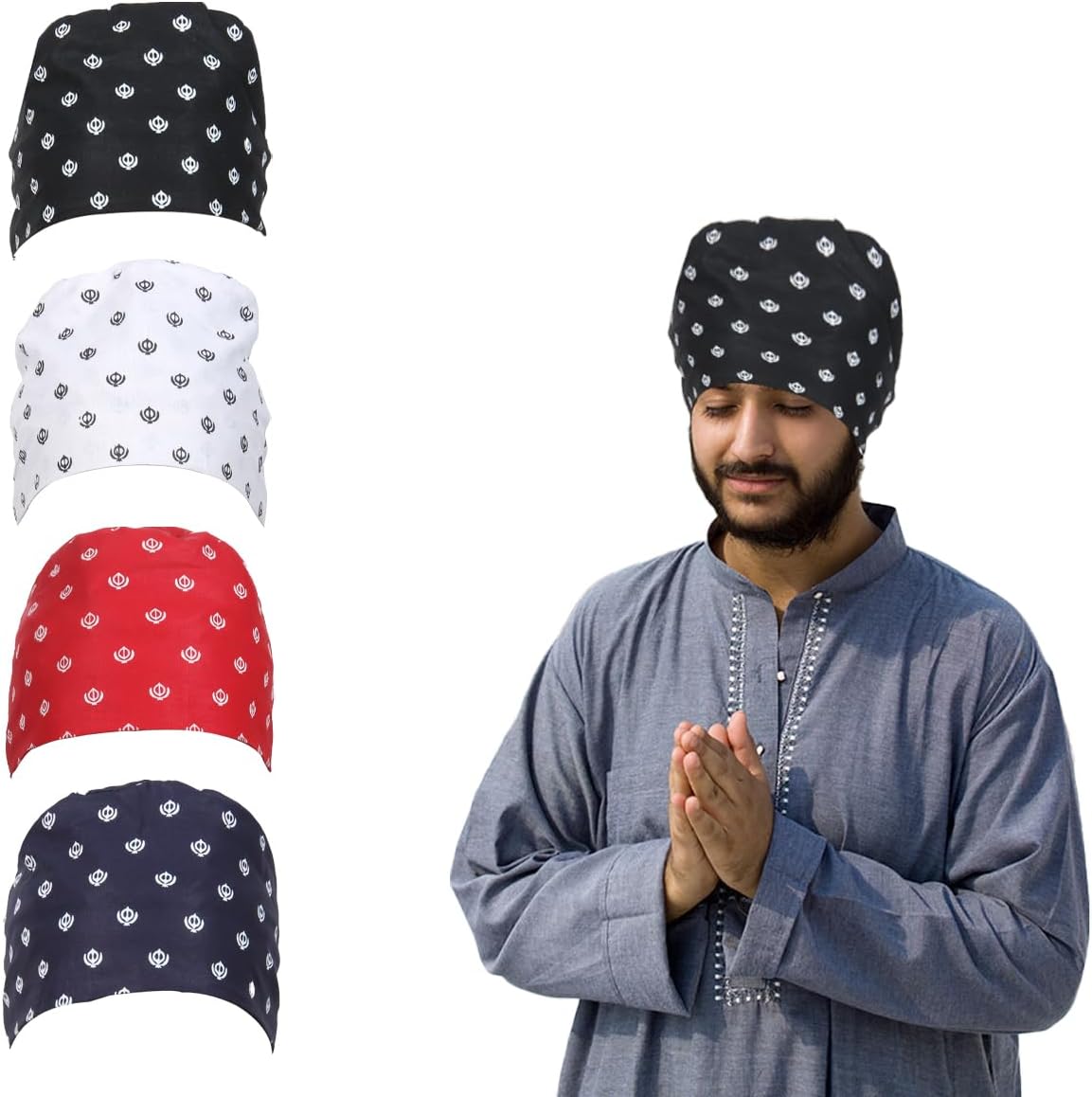 Unisex Sikh Khanda Printed Dew Rag Cap Cap