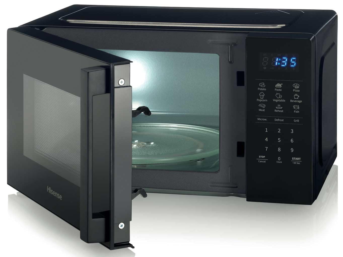 Hisense H20MOBS4HG kuchenka mikrofalowa ze sterowaniem elektronicznym, pojemność 20 l, moc 700 W, funkcja grilla 800 W, wyświetlacz LED sterowanie dotykowe, kolor czarny