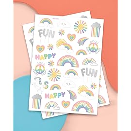 xo, Fetti Rainbow Temporary Tattoos - 46 Glitter Styles | Unicorn Birthday Party Supplies, Oh Happy Day Baby Shower, Magical Party Favors