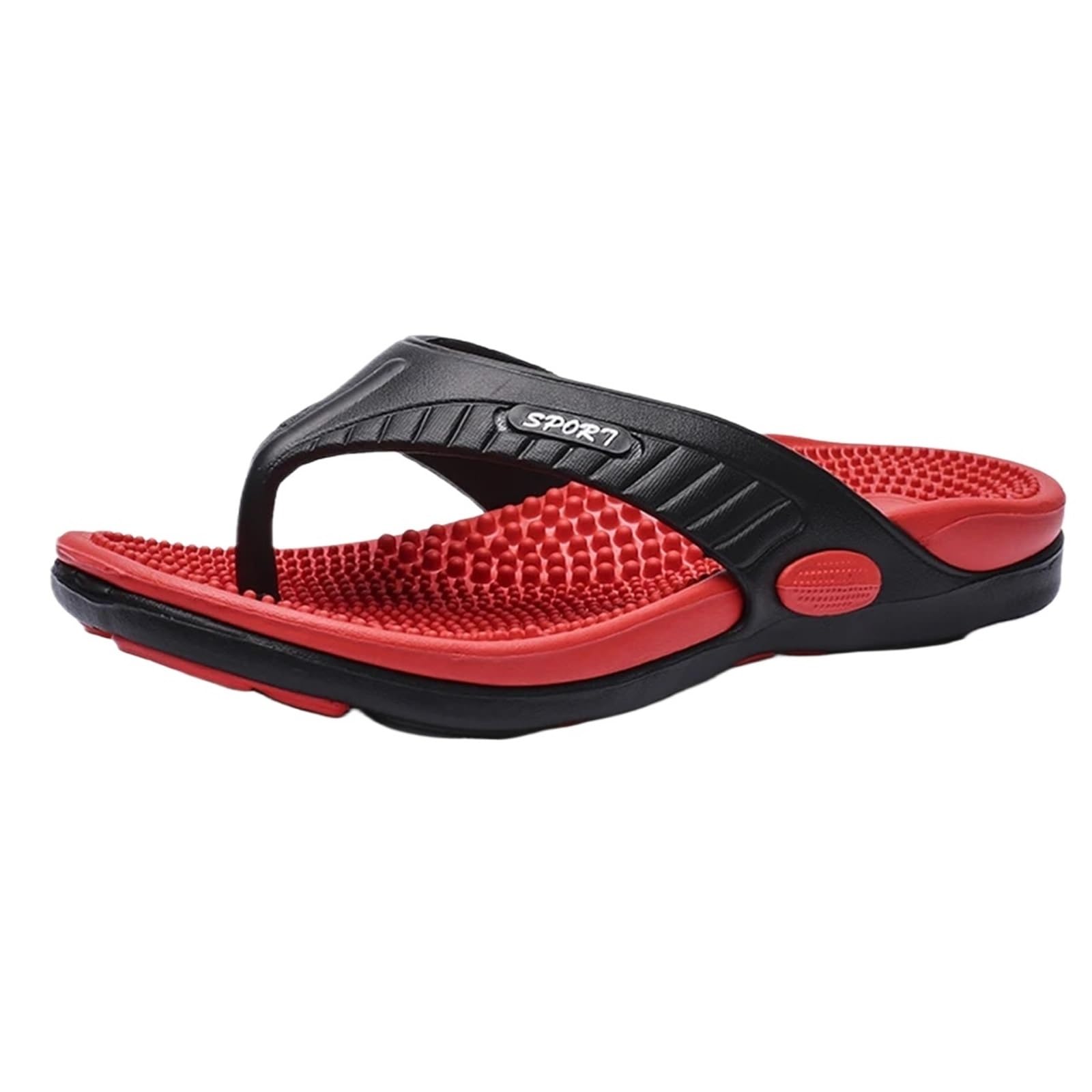 Männer Massage Flip Flops EVA Hausschuhe Sommer Atmungsaktive Strandschuhe Sandalen Plus Große Größe Slipper(Red,42)